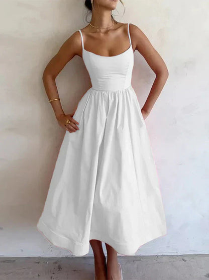 Damen Midi-Kleid Spaghettiträger Leicht Stilvoll