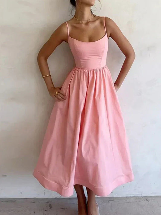 Rosa Ärmelloses A-Linien-Kleid Figurbetont Vintage-Stil Damenkleid - Norvielle
