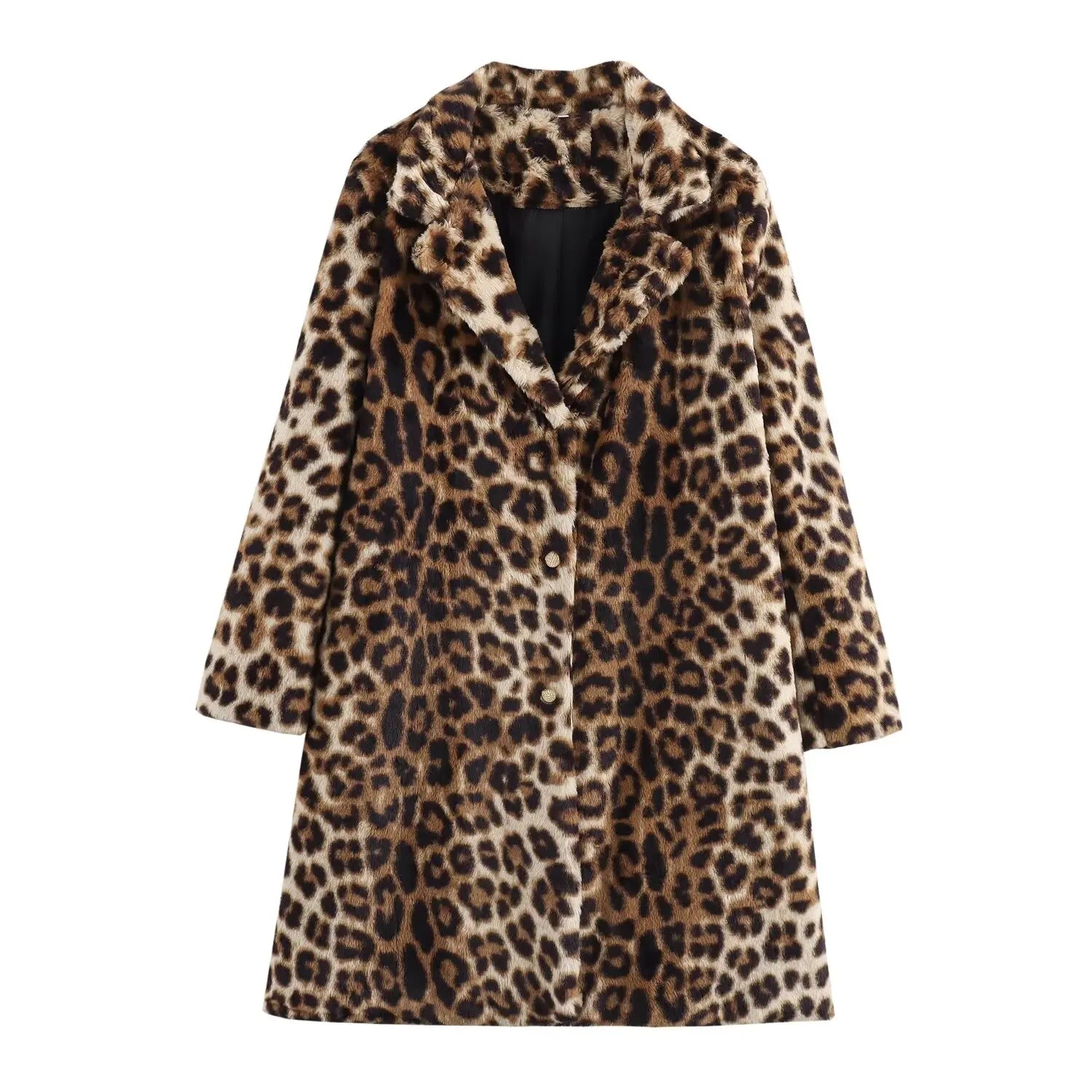 Leoparden Wintermantel Damen Kunstfell Schwarz - Norvielle