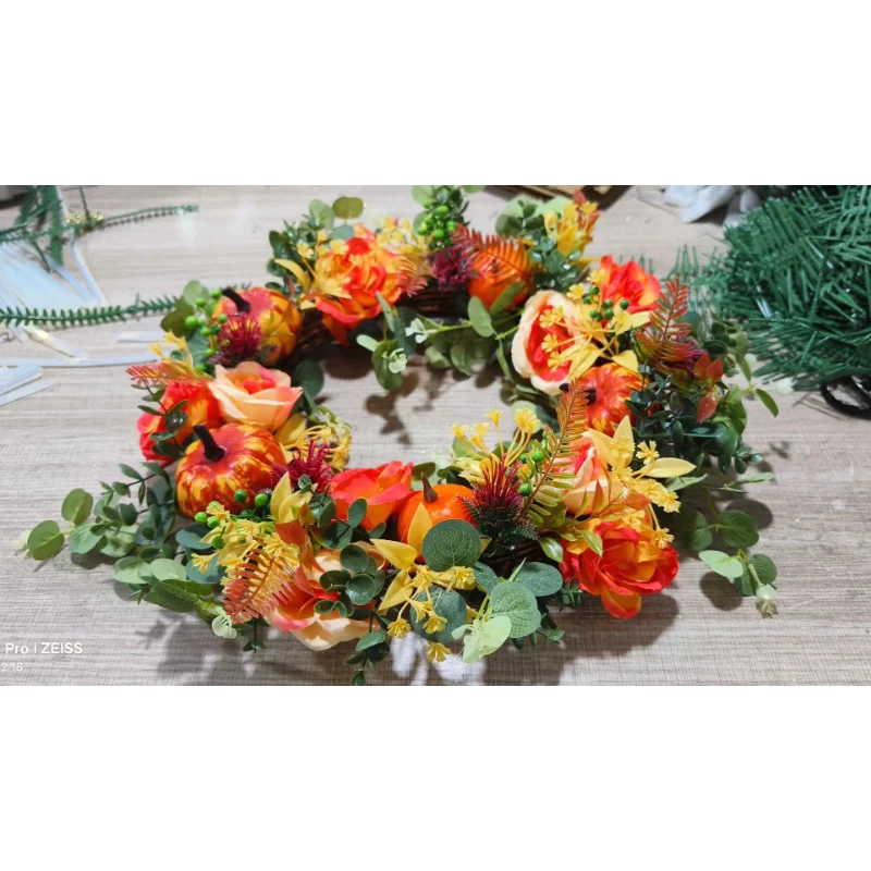 Herbstkranz Rattan Kürbis 40cm Handgemacht