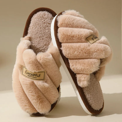 Damen Plush Slide Hausschuhe Weich Polsterung Indoor Komfort