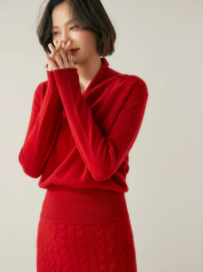 Damen Wickelpullover Elegantes Überkreuz-Design