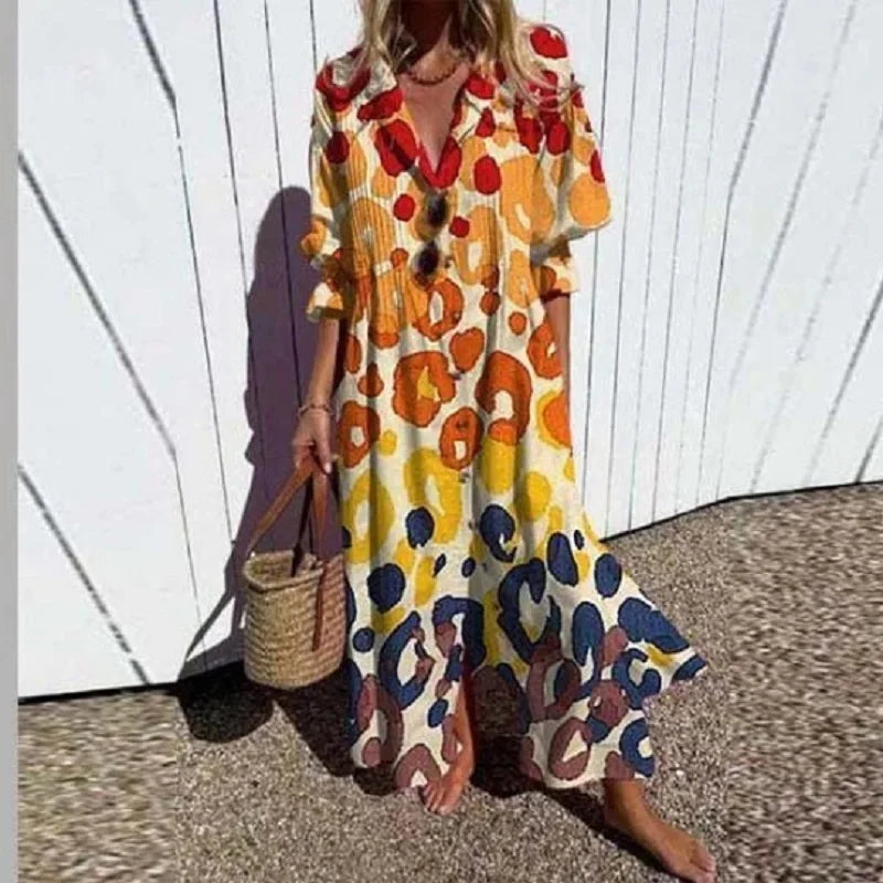 Norvielle Damen Bohemian Kleid Leicht Sommerfarben