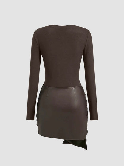 Damen Minikleid Vegan Lederoptik Figurbetonung