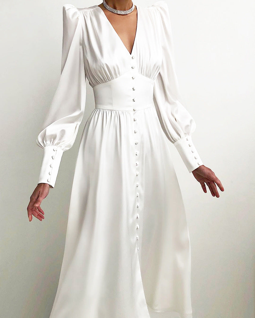 Elegante Damen Satinkleider Frühling Sommer