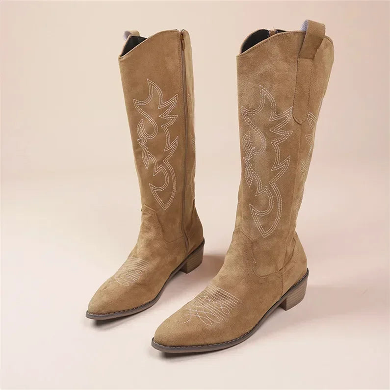 Damen Kniehohe Cowboystiefel Stickerei