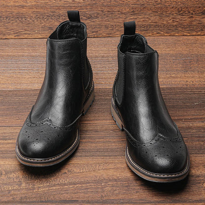 Overton Herren Chelsea Stiefel Brogue Leder