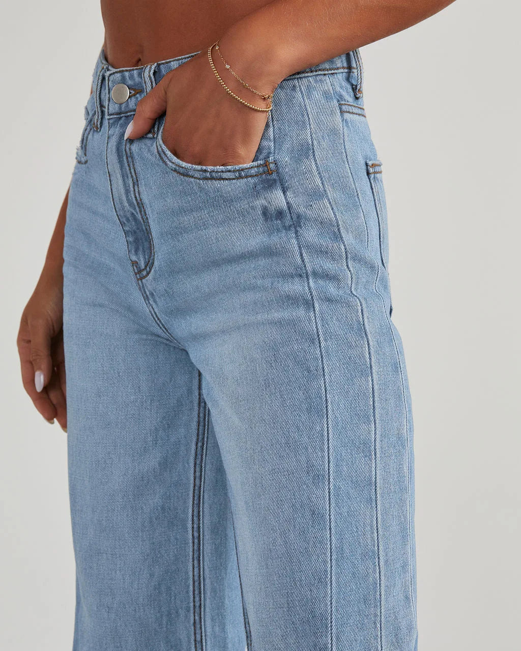 Damen Weitbein Jeans Grau Raw Hem
