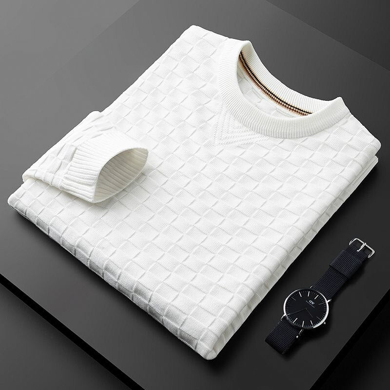 Herren Waffelstrick Pullover Rundhalsausschnitt Beige