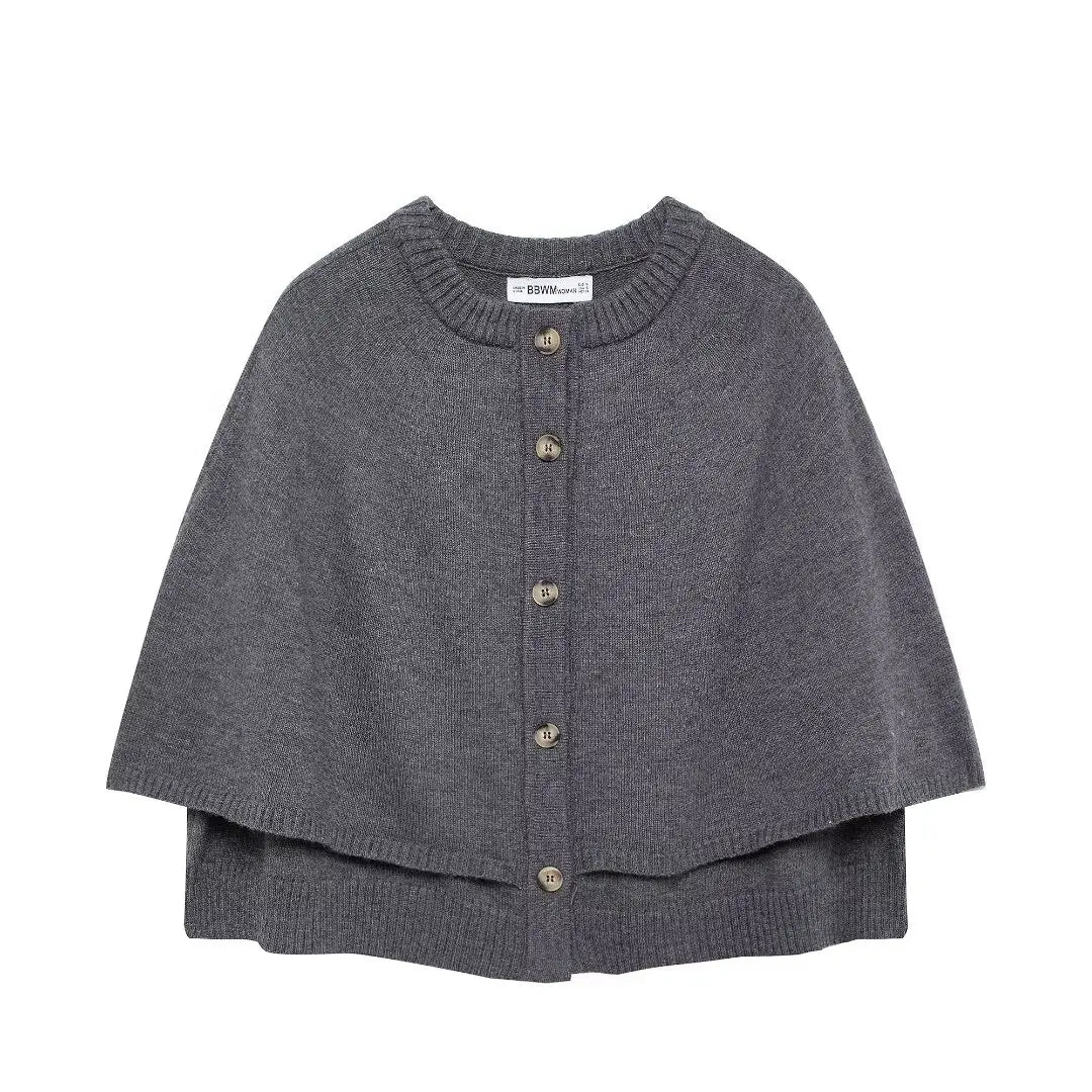 Damen Strickweste Cape-Look Knöpfe Mehrfarbig