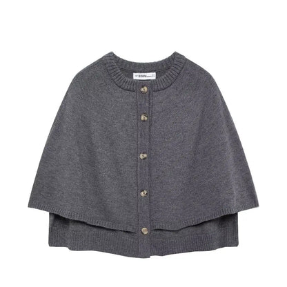 Damen Strickweste Cape-Look Knöpfe Mehrfarbig
