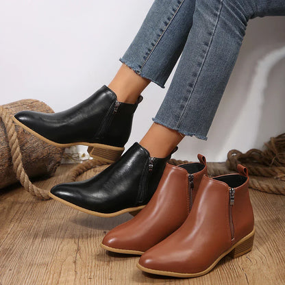 Damen Ankle Boots Lässig Mit Seitlichem Reißverschluss