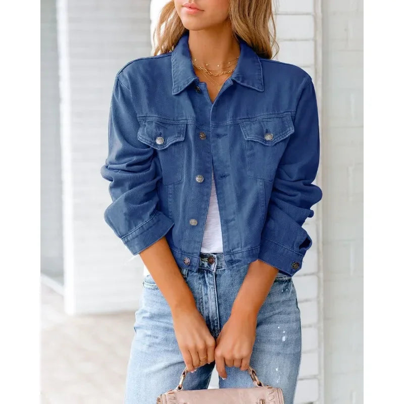 Damen Denimjacke Lange Ärmel Einfach