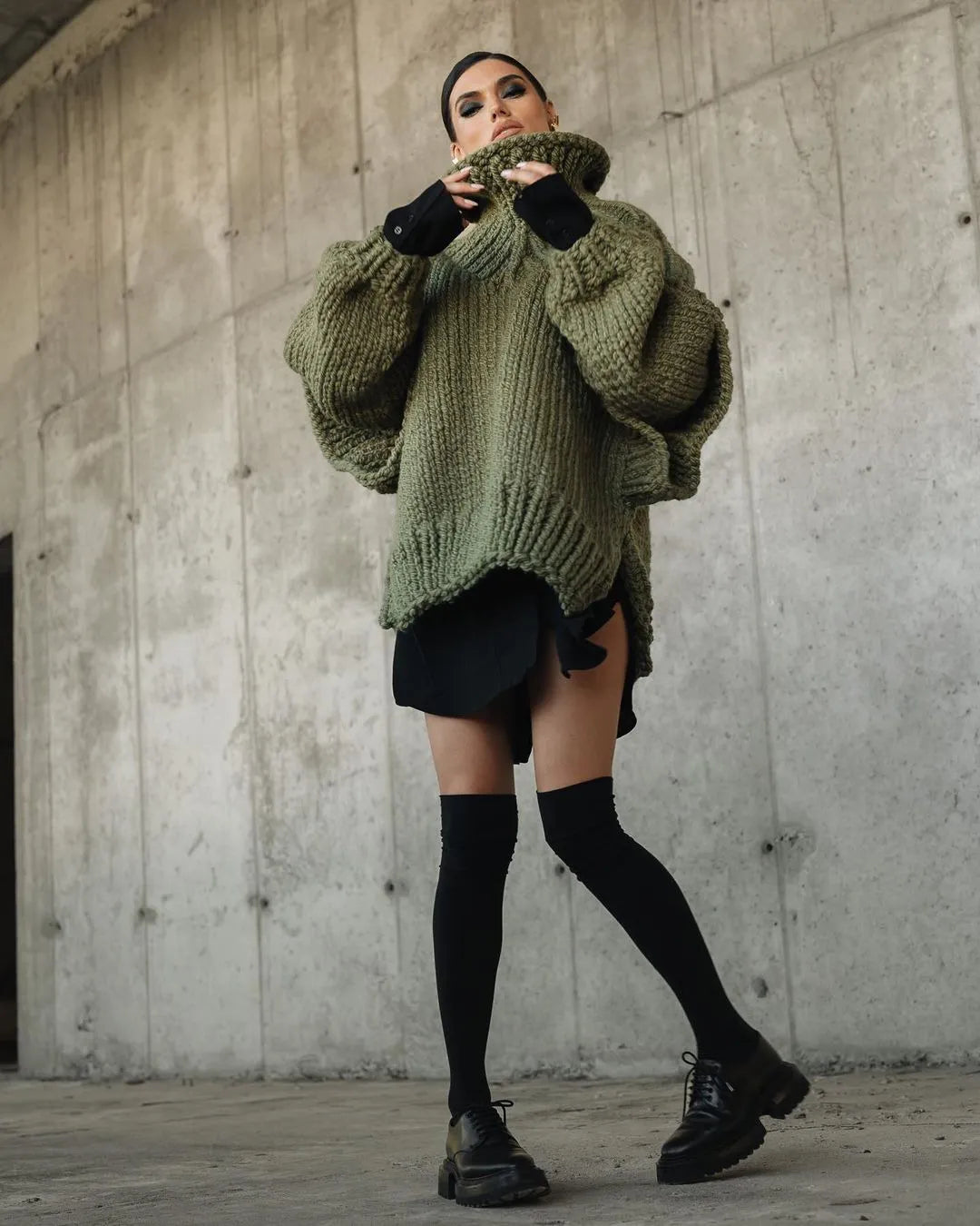 Damen Pullover Oversized Weite Krempe