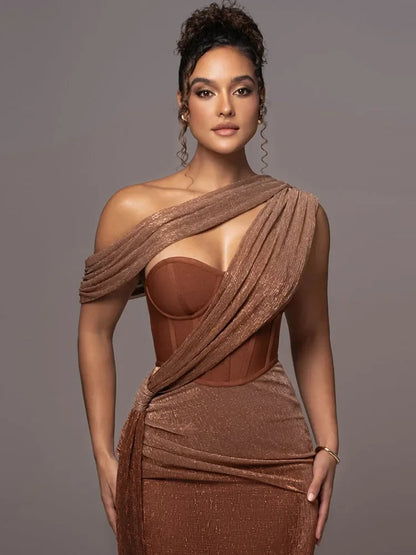 Damen Abendkleid Ein-Schulter