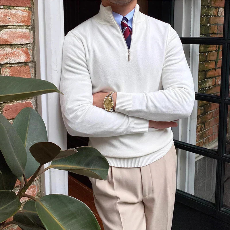 Elias Herren Pullover Viertelzip Merino Frühjahr Beige