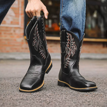 Herren Westernstiefel Mittelhoch Stickerei