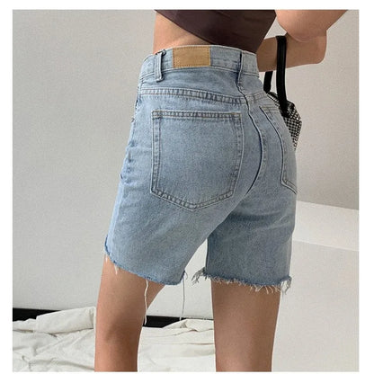 Damen Bermuda Shorts Jeans Raw-Hem Dunkelblau