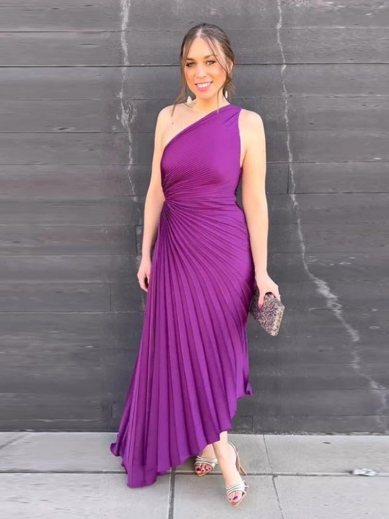 Elegante Damen Abendkleid Ein-Schulter Taillierte Falten