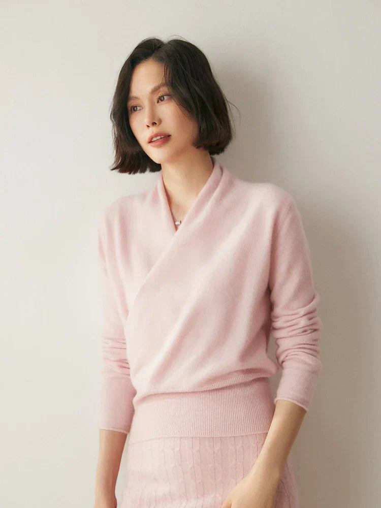 Damen Wickelpullover Elegantes Überkreuz-Design