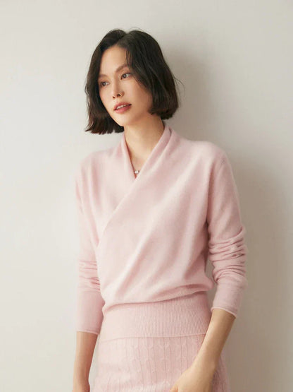 Damen Wickelpullover Elegantes Überkreuz-Design
