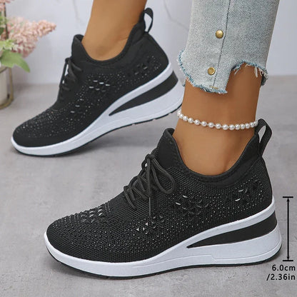 Damen Orthopädische Sneaker Strass Schnürung