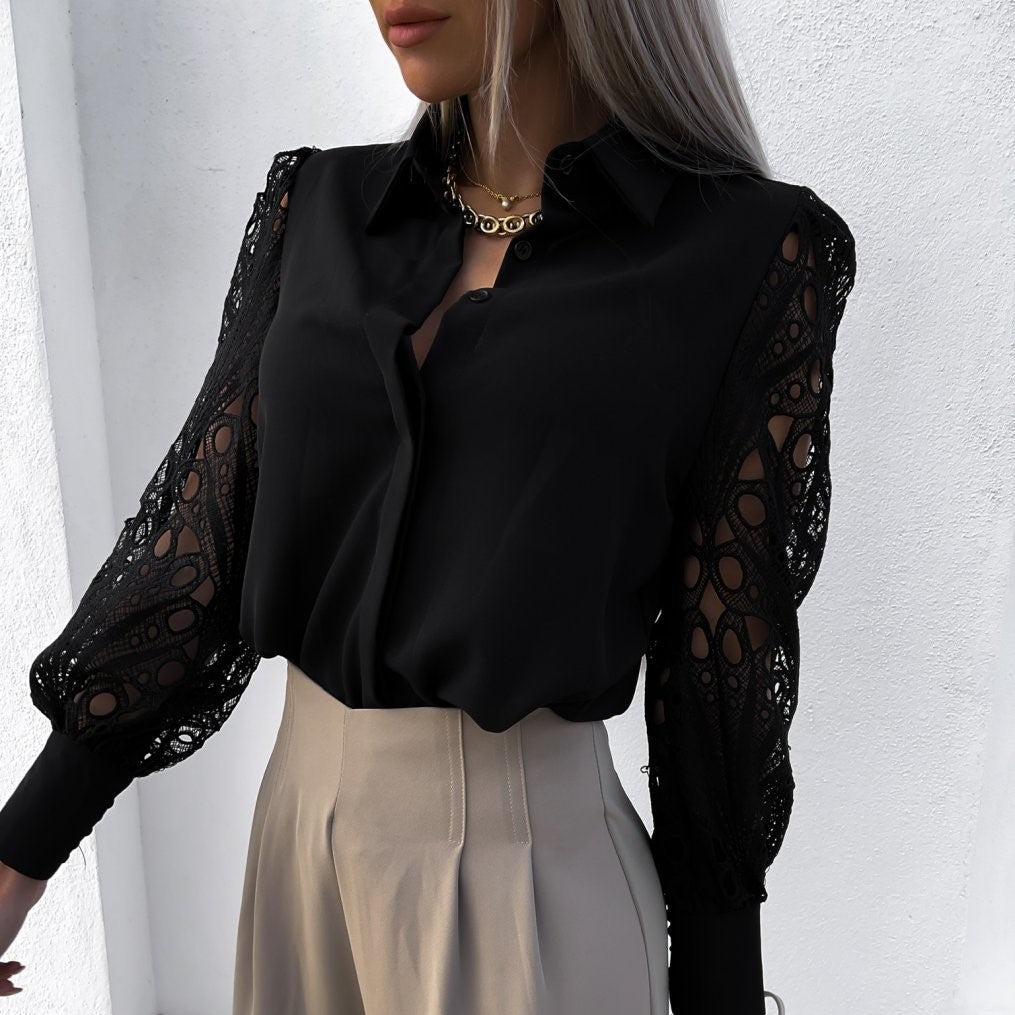 Damen Bluse V-Ausschnitt Lockere Passform