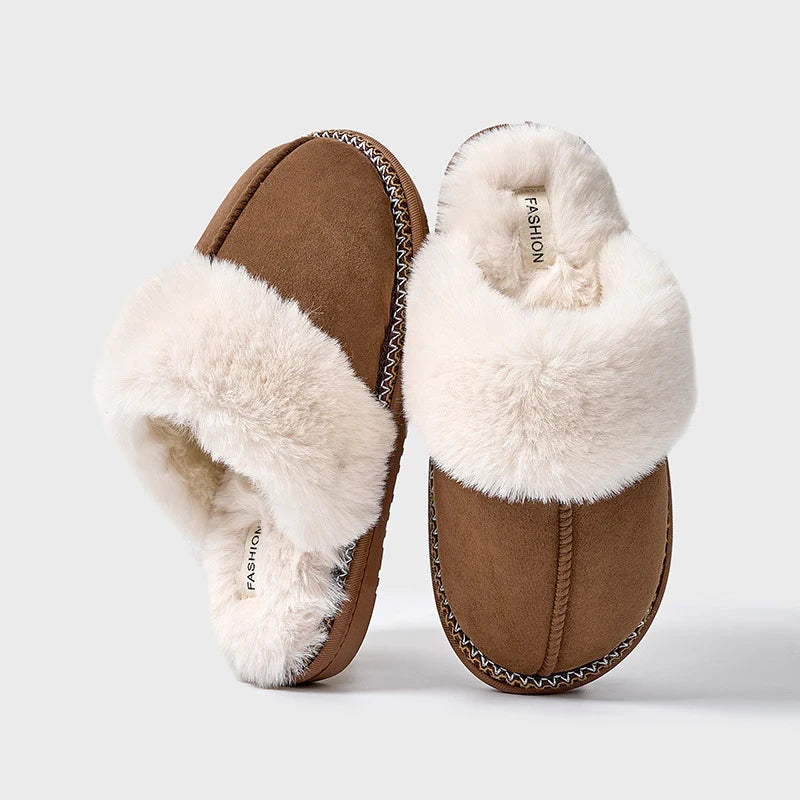 Damen Winter Hausschuhe Weiches Fellfutter Warm Beige