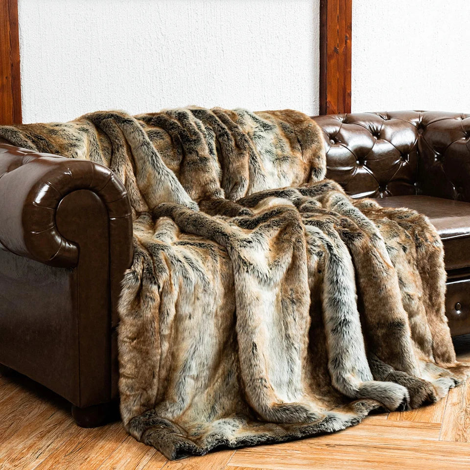 Kunstfell-Decke Flauschig Warm Beige Für Sofa Schlafzimmer - Norvielle