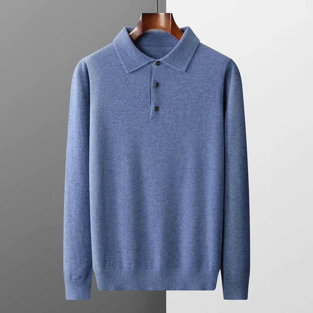 Herren Polo Pullover Strick Langarm Beige