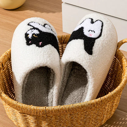 Unisex Hausschuhe Katzenmotiv Plüsch Pantoffeln Rutschfeste Sohle