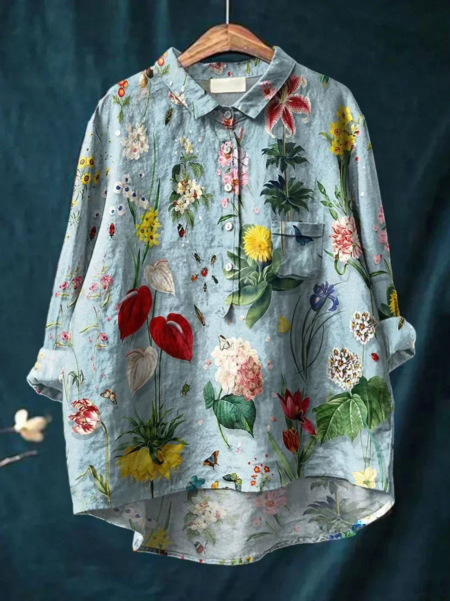 Damenbluse Blumenmuster Elegantes Design Leicht - Norvielle
