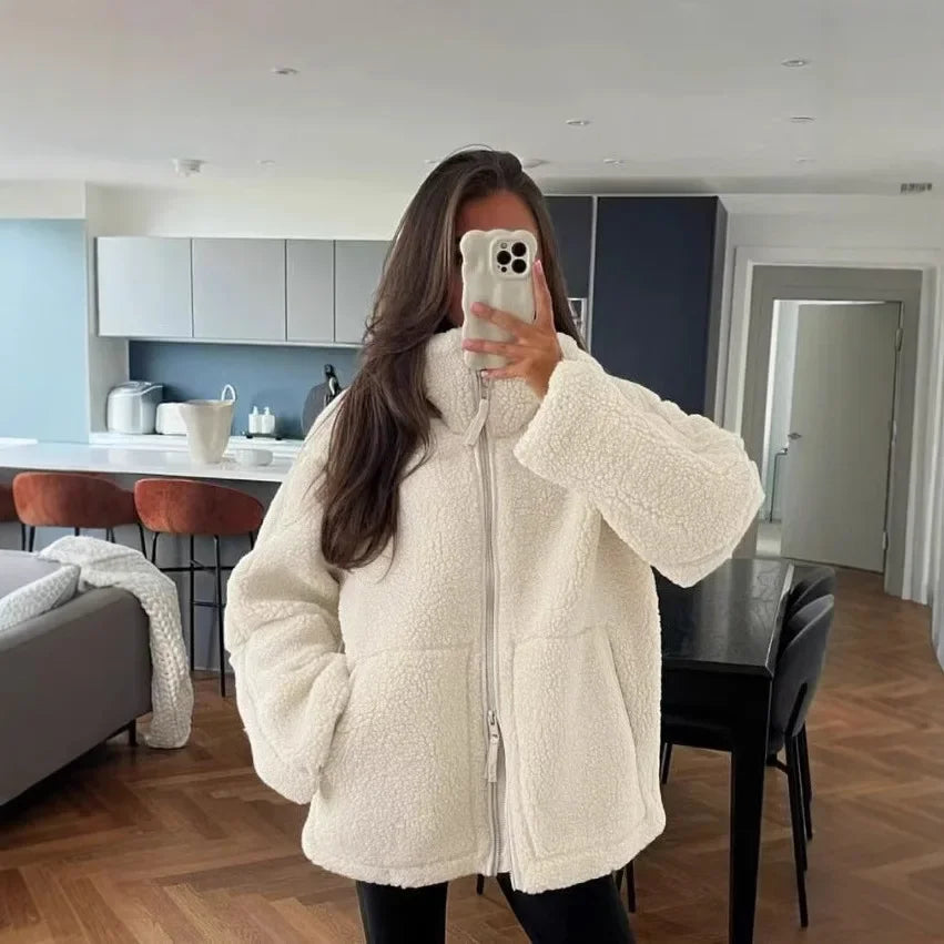 Norvielle Damen Teddyjacke Winterwarm Flauschig