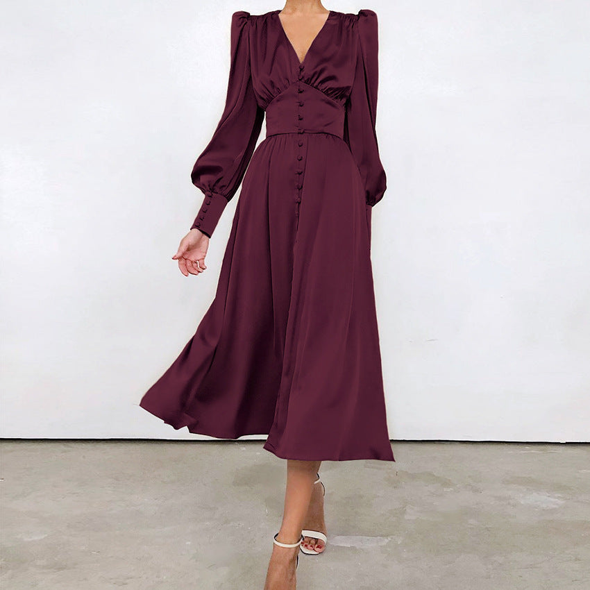 Elegante Damen Satinkleider Frühling Sommer