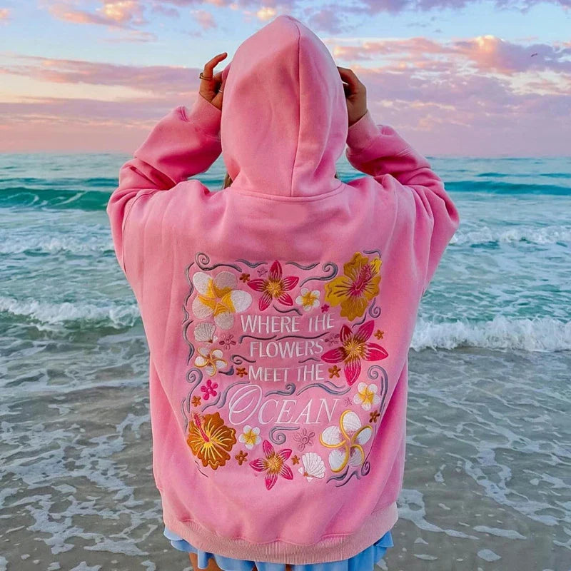 Florina Coast Damen Bestickter Hoodie Blumen Ozean - Norvielle