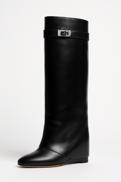 Damen Elegante Stiefel Keilabsatz Spitzer Schuhspitze