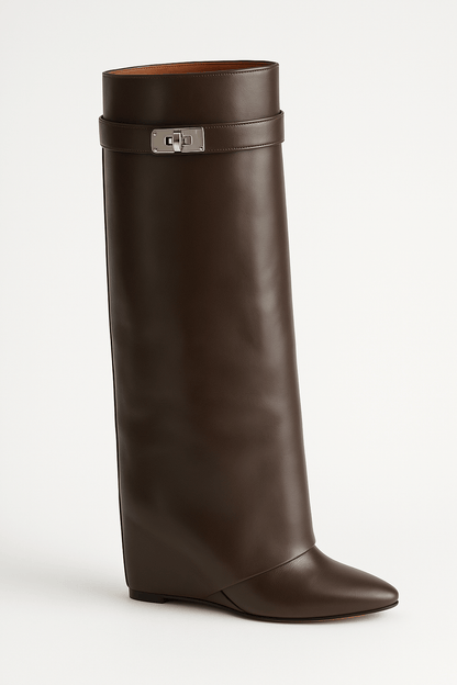 Damen Elegante Stiefel Keilabsatz Spitzer Schuhspitze