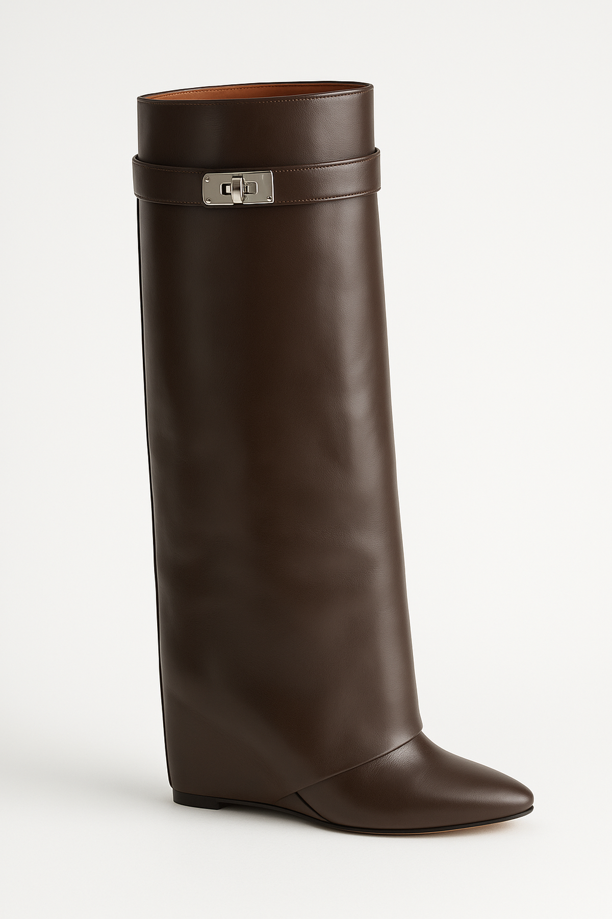 Kniehohe Stiefel Keilabsatz Schlichte Schnalle
