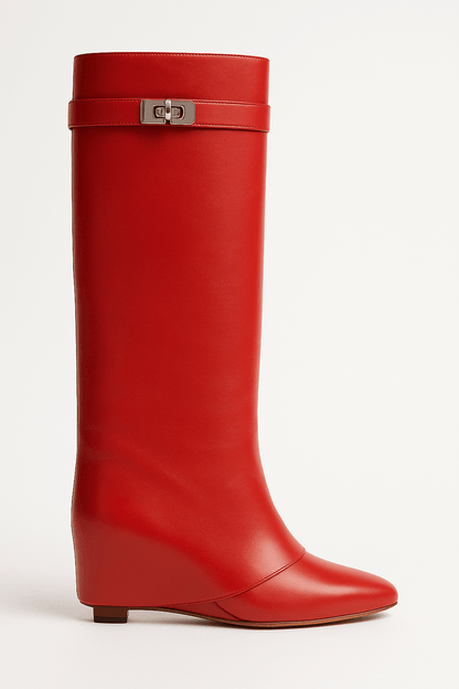 Damen Elegante Stiefel Keilabsatz Spitzer Schuhspitze
