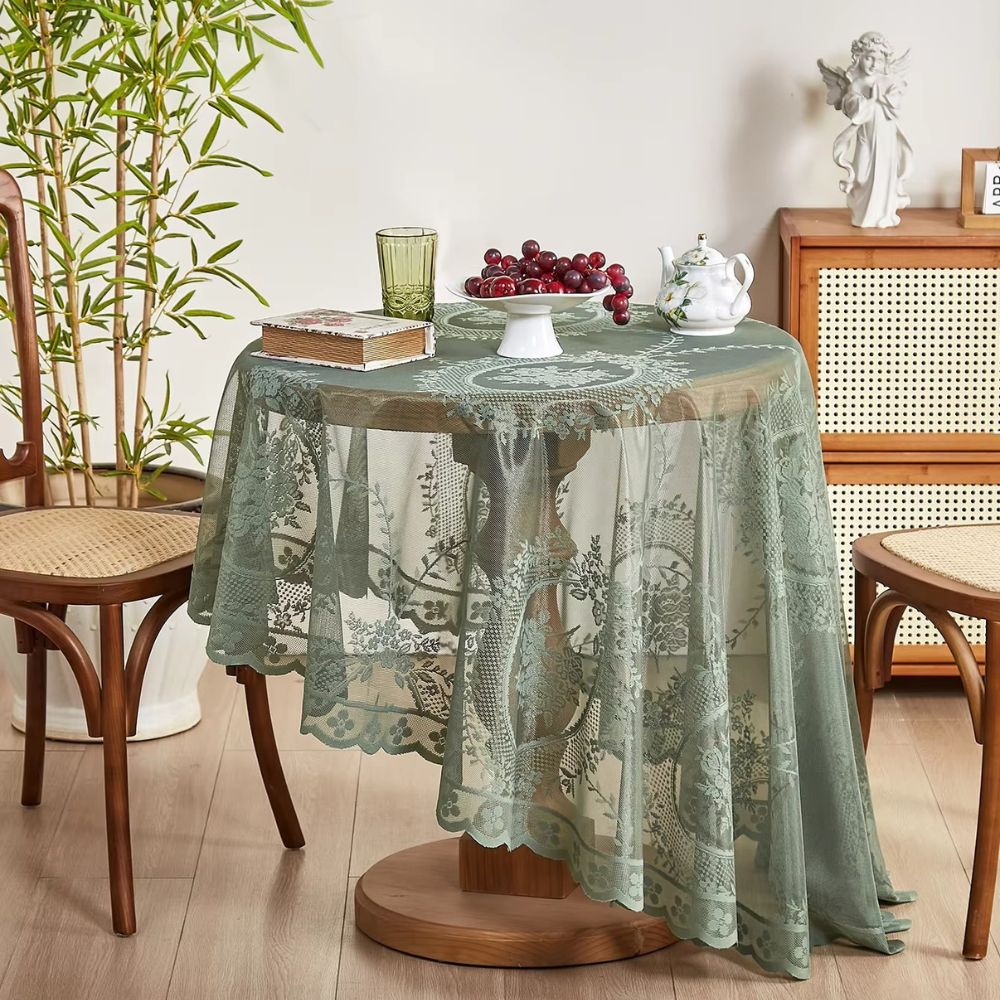 Durchsichtige Tischdecke Rund Spitzen Blumenmuster - Norvielle