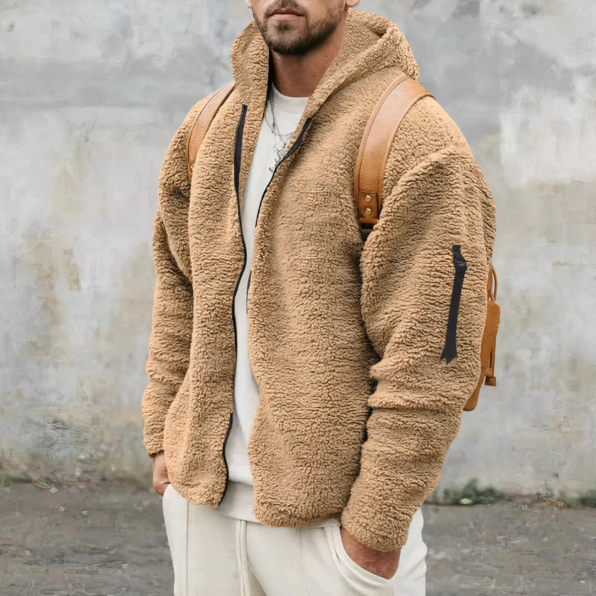 Herren Fleecejacke Mit Kapuze Reißverschluss Warm Schwarz - Norvielle