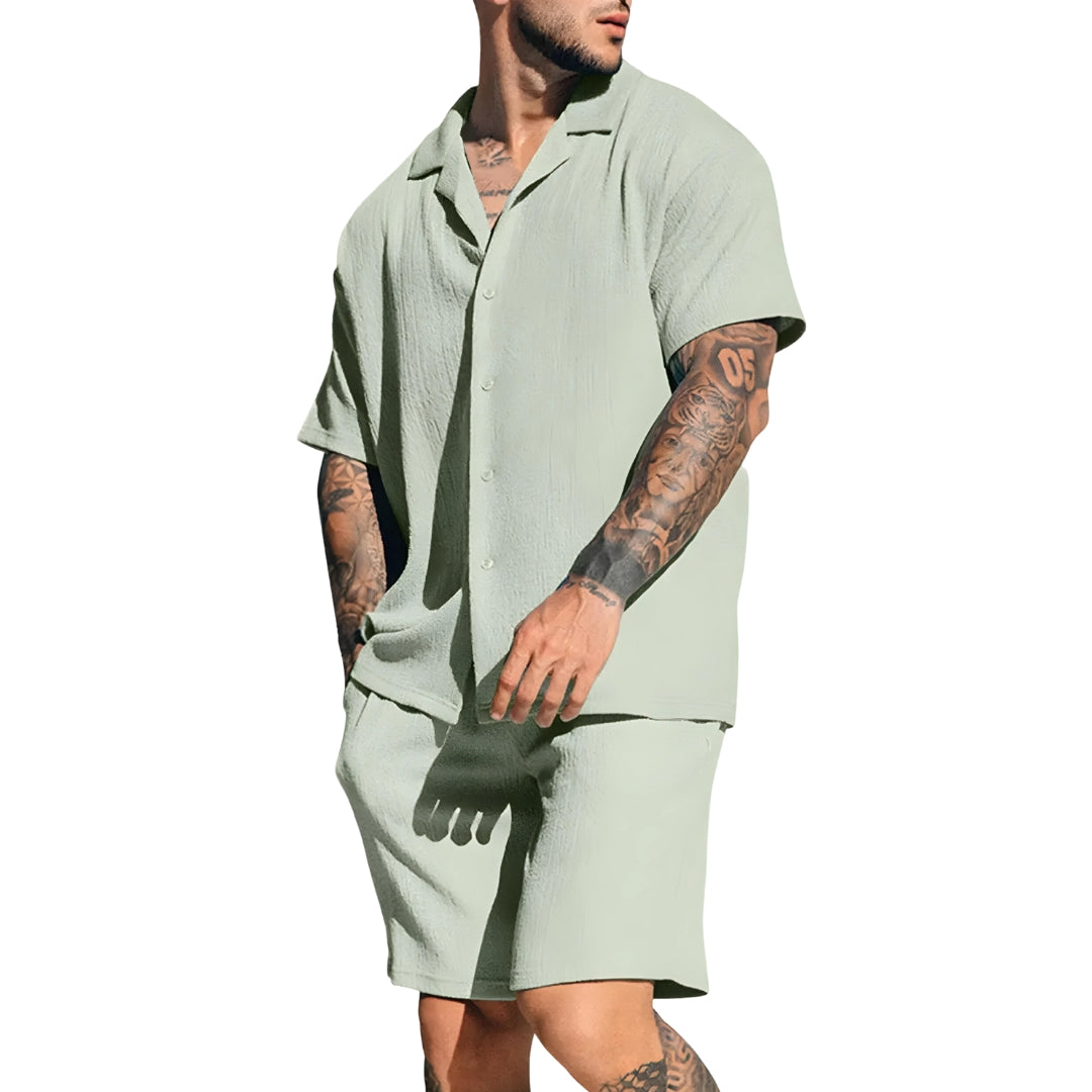 Männer Leinen Kurzarm Shirt & Shorts Set Zweiteilig Sommer - Norvielle