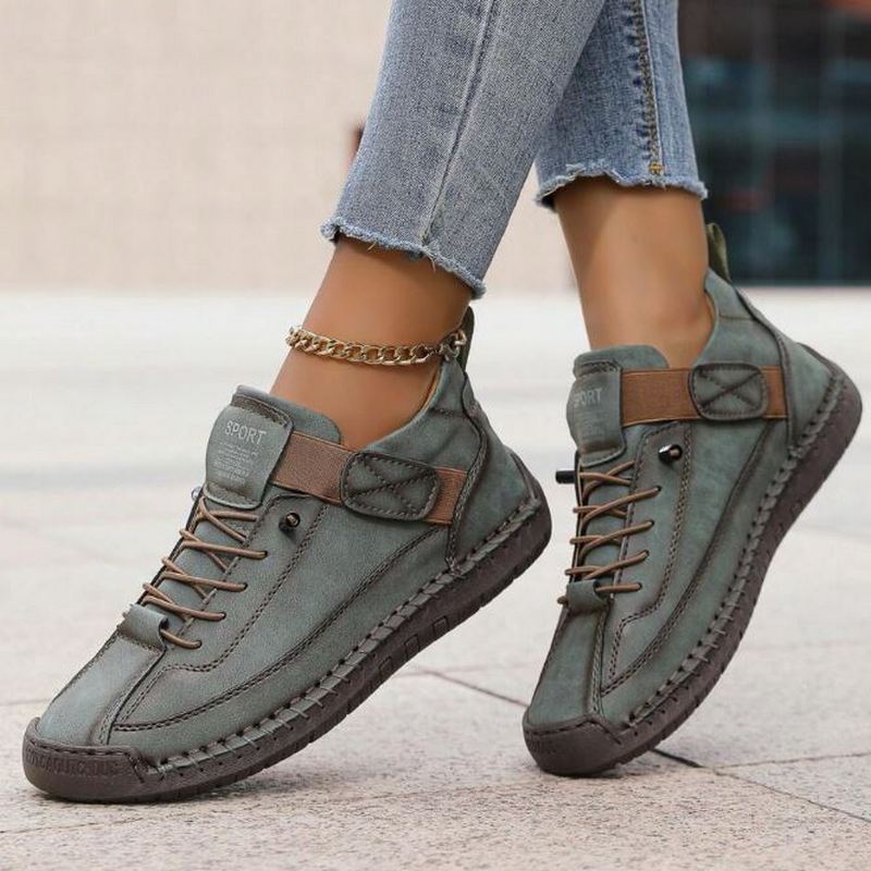 Damen Ankle Boots Schnürschuhe Leder