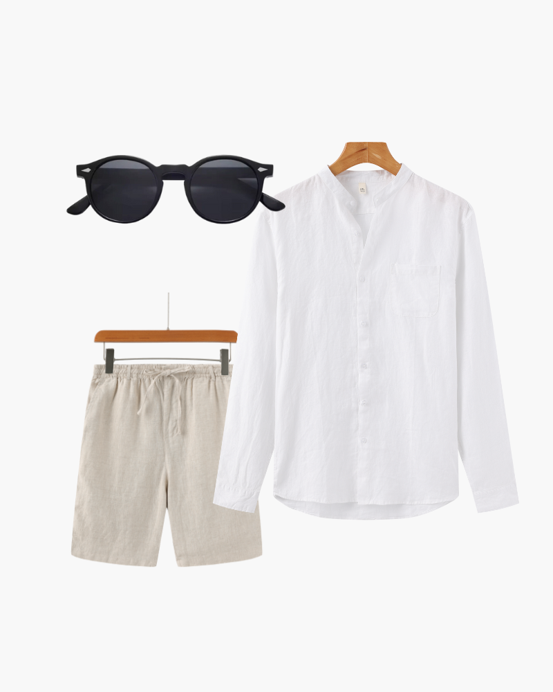 Herren Leinen-Outfit Sommer Shorts Leinenhemd Anthrazit - Norvielle