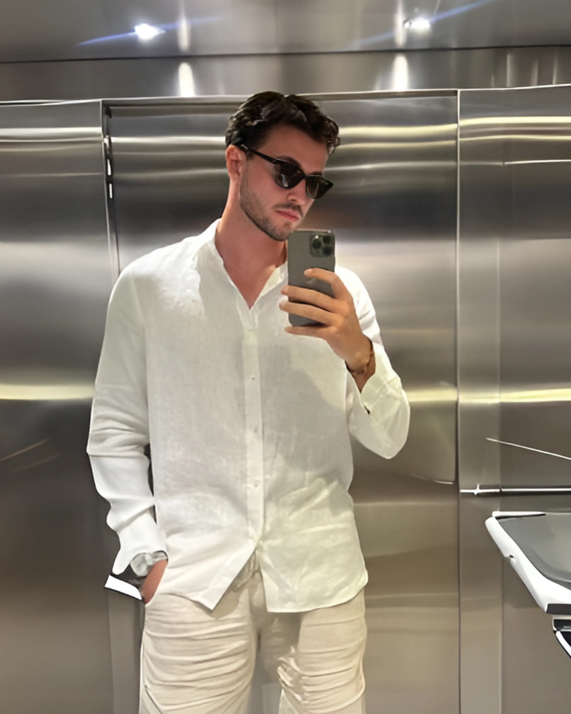 Herren Leinen-Outfit Sommer Shorts Leinenhemd Anthrazit