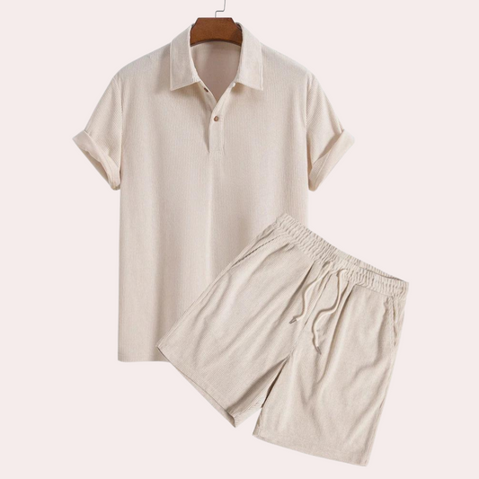 Herren Kord Shorts Polo T-Shirt Set Sommer - Norvielle
