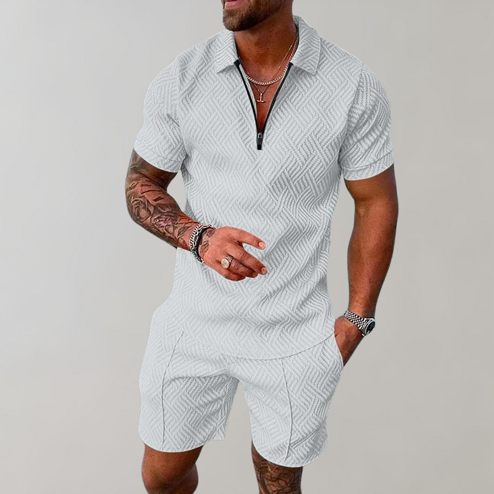 Shorts und Shirt Set | Kurzarm | Poloshirt | Zweiteiliges Set | Sommerkleidung für Männer-Weiß-S-Chaps Herrenmode
