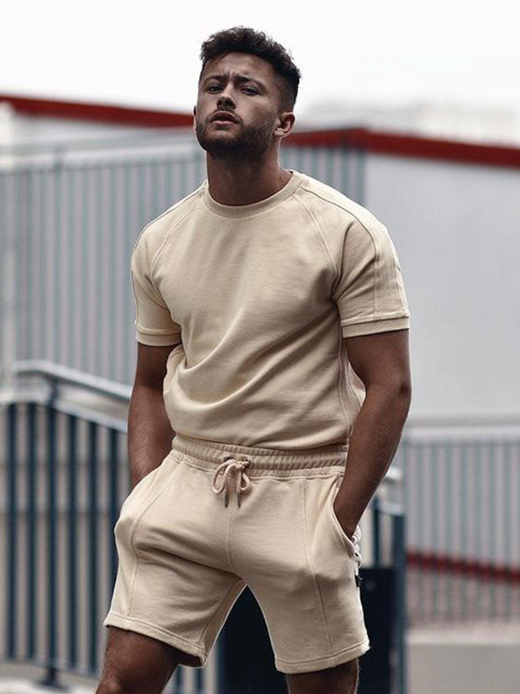 Herren Sweatshirt-Set Rundhalsausschnitt Shorts Zweiteilig Sommer - Norvielle
