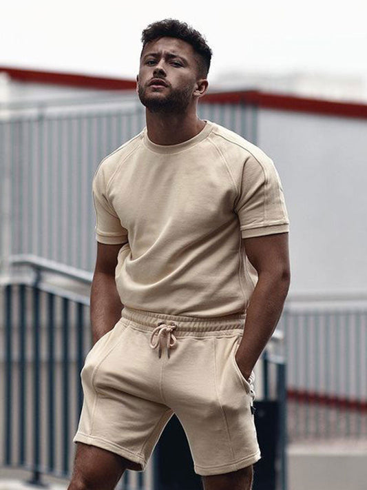 Herren Sweatshirt-Set Rundhalsausschnitt Shorts Zweiteilig Sommer - Norvielle