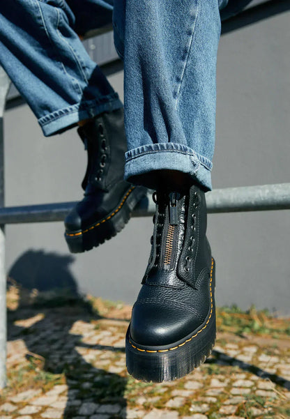 Damen Plateau-Boots Schwarze Chunky-Sohle Reißverschluss - Norvielle